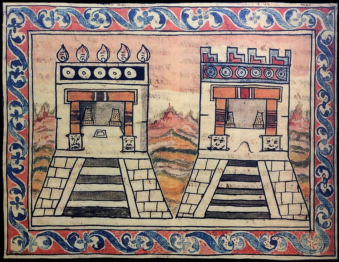 aztec temples drawings
