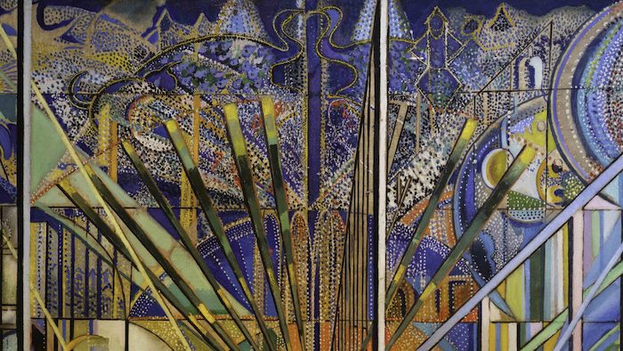 Joseph Stella, The Voice of the City of New York Interpreted (detail of the The White Way), 1920-22, oil and tempera on canvas (five panels), 99.75 x 270 inches overall (Purchase 1937 Felix Fuld Bequest Fund 37.288a-e, Newark Museum of Art)