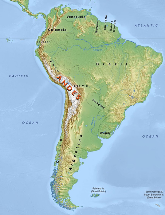 Map Of South America Andes Mountains