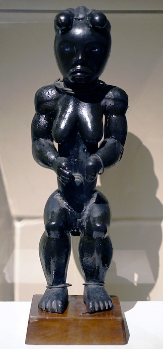 Figure from a Reliquary Ensemble: Seated Female, 19th–early 20th century, Fang peoples, Okak group, Gabon or Equatorial Guinea, wood, metal, 64 x 20 x 16.5 cm (The Metropolitan Museum of Art)