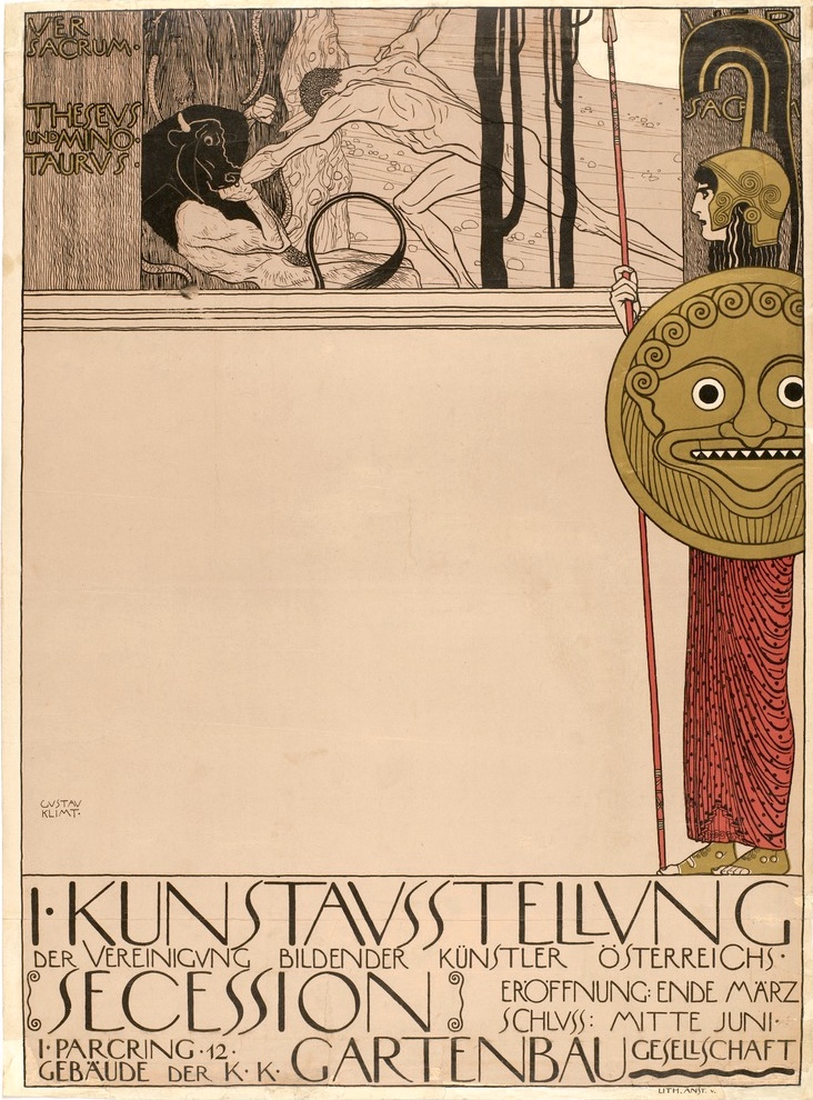 Gustav Klimt, Poster for the First Secession Exhibition (censored version), 1898, lithograph, 63.5 x 46.9 (The Museum of Modern Art)