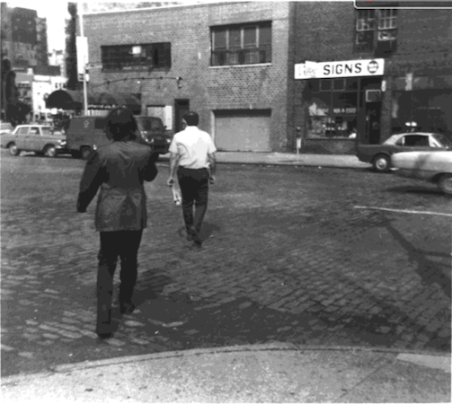 Vito Acconci, Following Piece, between October 3 and 25, 1969, performance, photograph © Vito Acconci 2008, shown courtesy of Vito Acconci