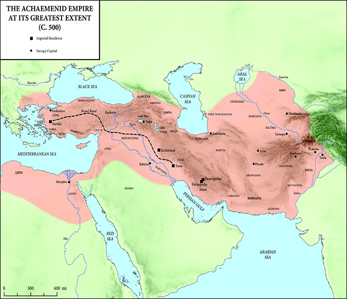 Map of the Achaemenid Empire (now Iran) circa 500 AD