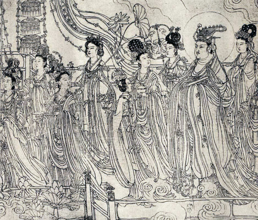 Wu Daozi, detail of Eighty-Seven Immortals, 8th century (Tang dynasty), handscroll, ink on silk, 30 x 292 cm (Xu Beihong Memorial Museum, Beijing)