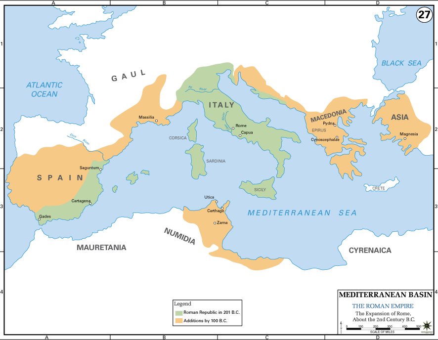 Map of the Roman Empire at It's Greatest Extent. Ancient 