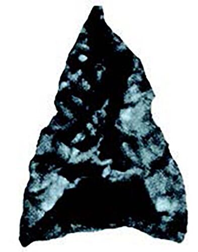 Images showing obsidian in various forms: in its raw form, sharpened to a point for use as a tool, and carved into a detailed snake.