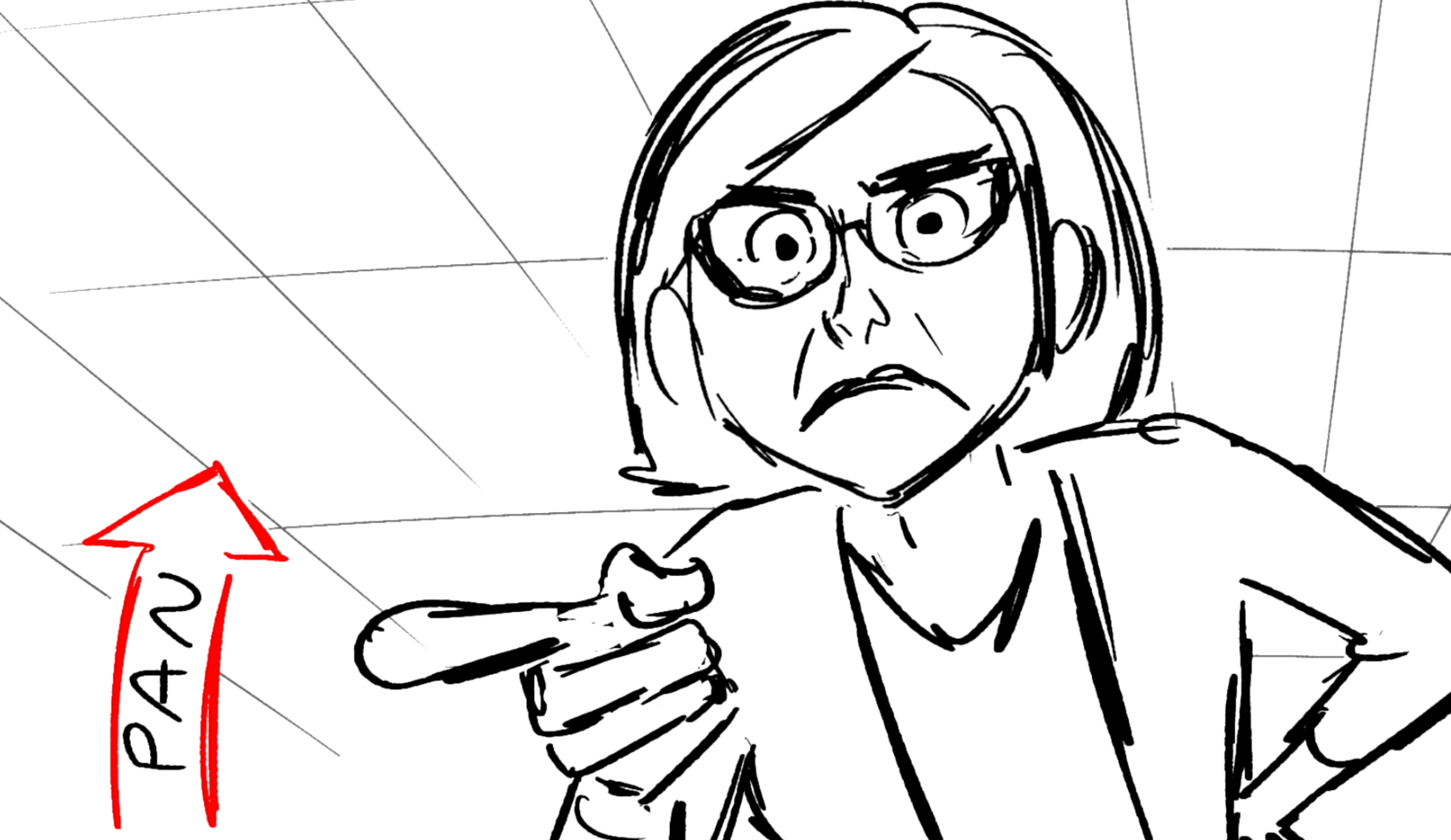 Example of a storyboard image showing a panning shot of a teacher.