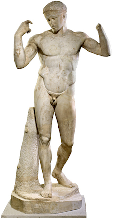 Marble figure of a victorious athlete, Roman version of a Greek bronze original of about 440–430 BCE, 183 cm, found at Vaison, France © The Trustees of the British Museum