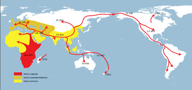 World Map 70000 Years Ago First Humans: Homo Sapiens & Early Human Migration (Article) | Khan Academy