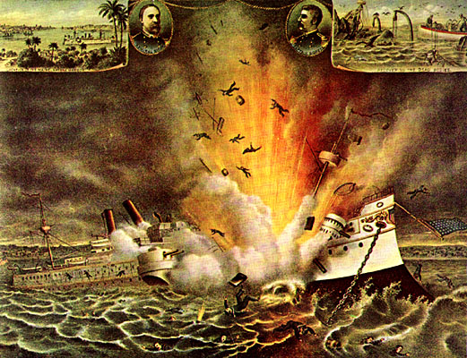Painting depicting the sinking of the USS Maine.