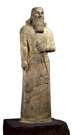 Statue of Ashurnasirpal II, Neo-Assyrian, 883-859 B.C.E., from Nimrud (ancient Kalhu), northern Iraq, magnesite, 113 x 32 x 15 cm © Trustees of the British Museum