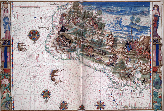 “Northeastern South America” in the Vallard Atlas, c. 1547, folio 11 (Huntington Library; photo UC Berkeley Library, www.digital-scriptorium.org, CC BY-NC 4.0)