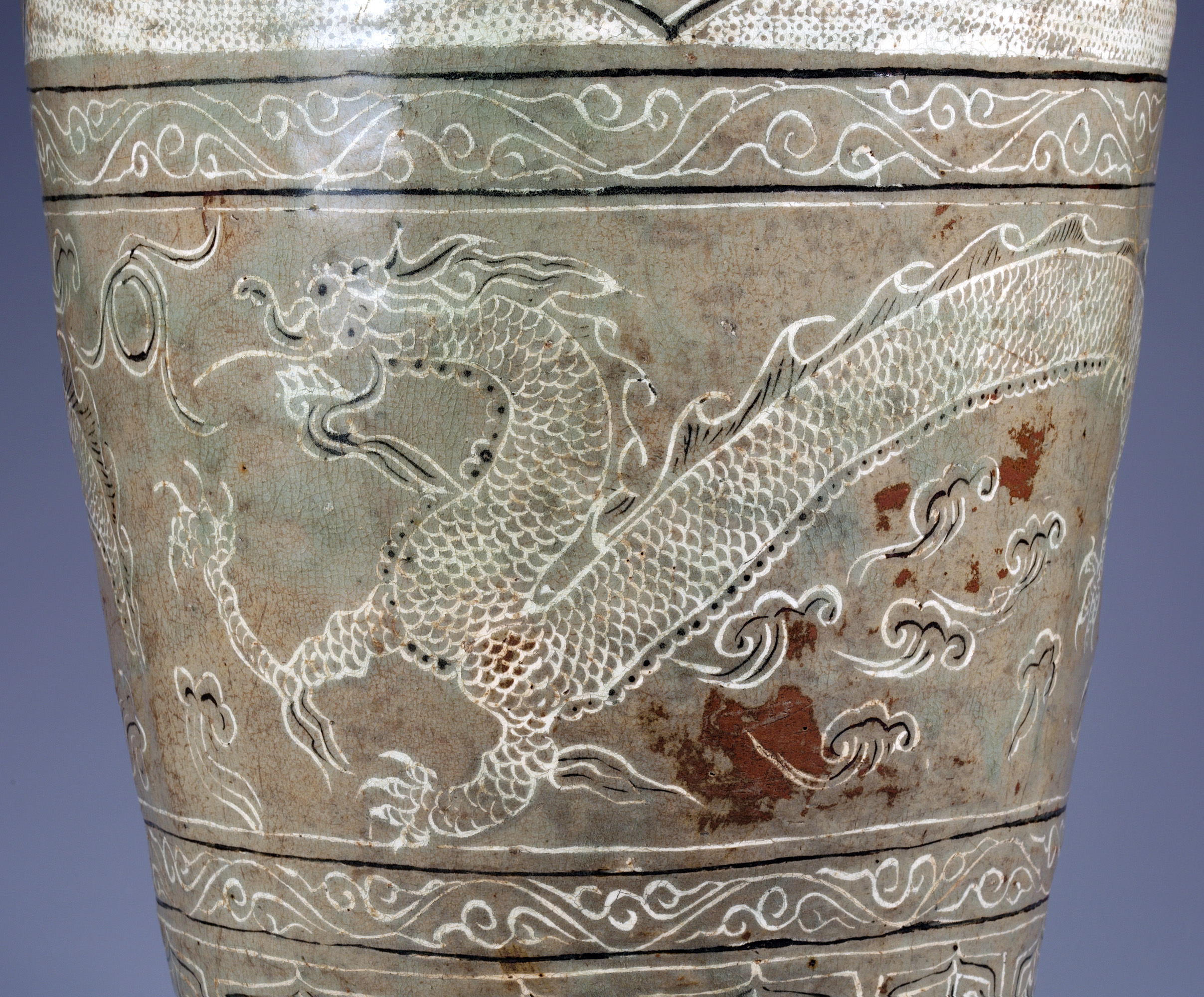 Vase Buncheong Gray w/ Inlaid Lotus