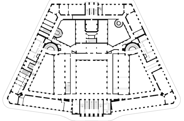 Plan, Otto Wagner, Postal Savings Bank, Vienna, 1904-06 and 1910-12 [source](http://metodostudio.tumblr.com/post/90782432618/otto-wagner-post-office-saving-bank)