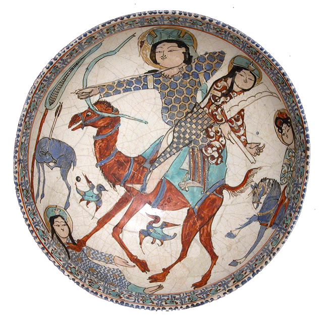 Bowl with Bahram Gur and Azada, Kashan, late 12th–early 13th century (The Metropolitan Museum of Art)