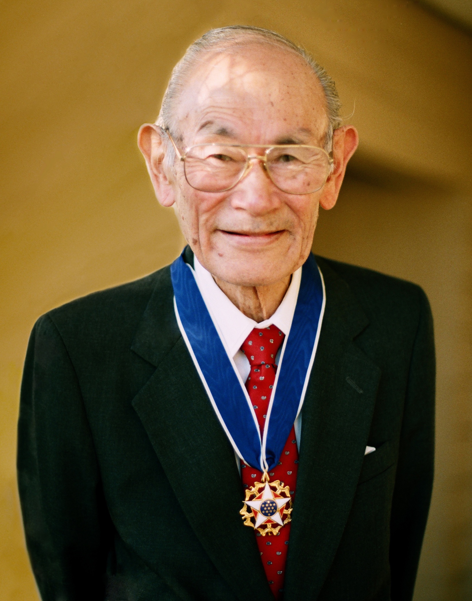Photograph of Fred Korematsu wearing the Presidential Medal of Freedom. 