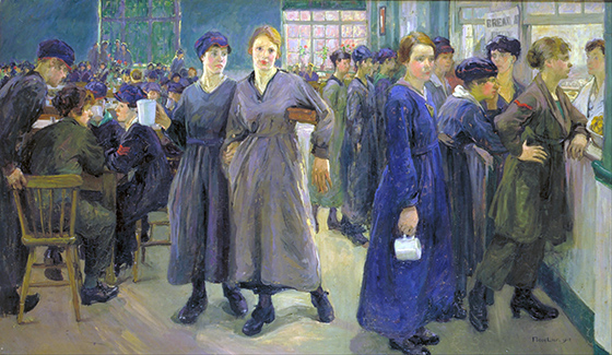 Flora Lion, Women's Canteen at Phoenix Works, Bradford, 1918, oil on canvas, 106.6 x 182.8 mm (Imperial War Museum, London)