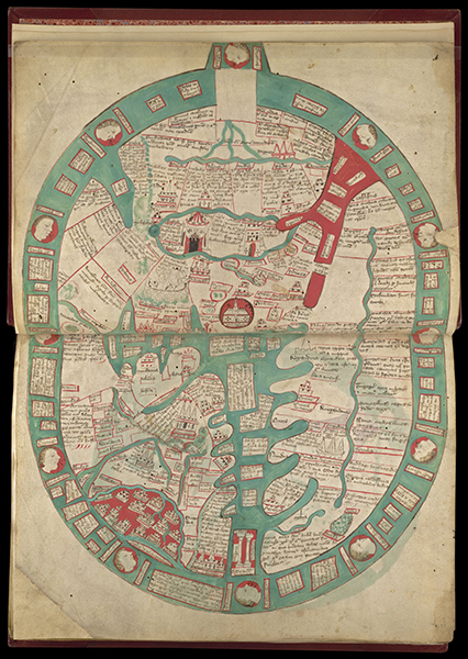 This map, dating from c. 1400 appears in a history of the world written by Ranulph Higden (d. 1364), who was a monk of the Benedictine abbey of St. Werburg, Chester. Explore this item further