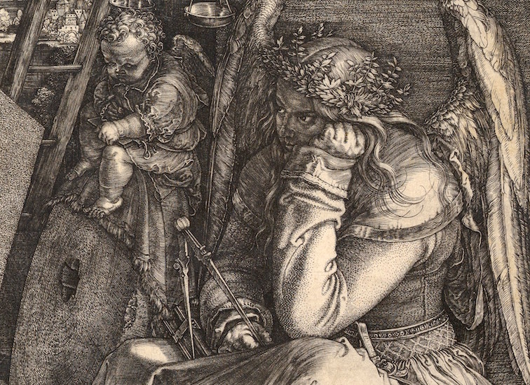 Personification of Melacholy (detail), Albrecht Dürer, Melencolia I, 1514, engraving, 24 x 18.5 cm (The Metropolitan Museum of Art)