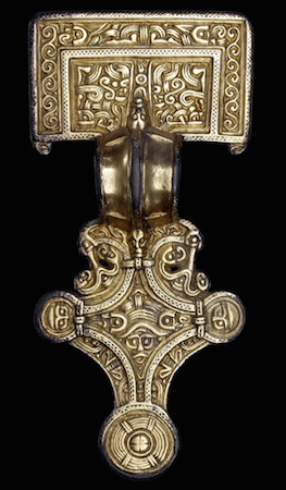 Silver-gilt square-headed brooch from Grave 22, Chessell Down, Isle of Wight. Early Anglo-Saxon, early 6th century AD