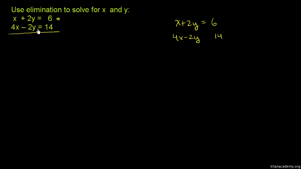 Systems Of Equations With Elimination X 2y 6 4x 2y 14 Video Khan Academy