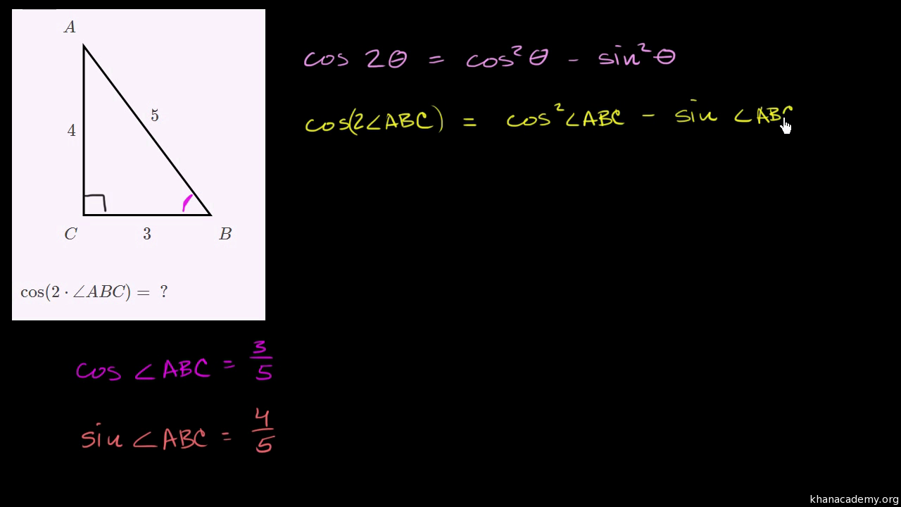 Double Angle Formulas Using Cosine Double Angle Identity Video Khan Academy