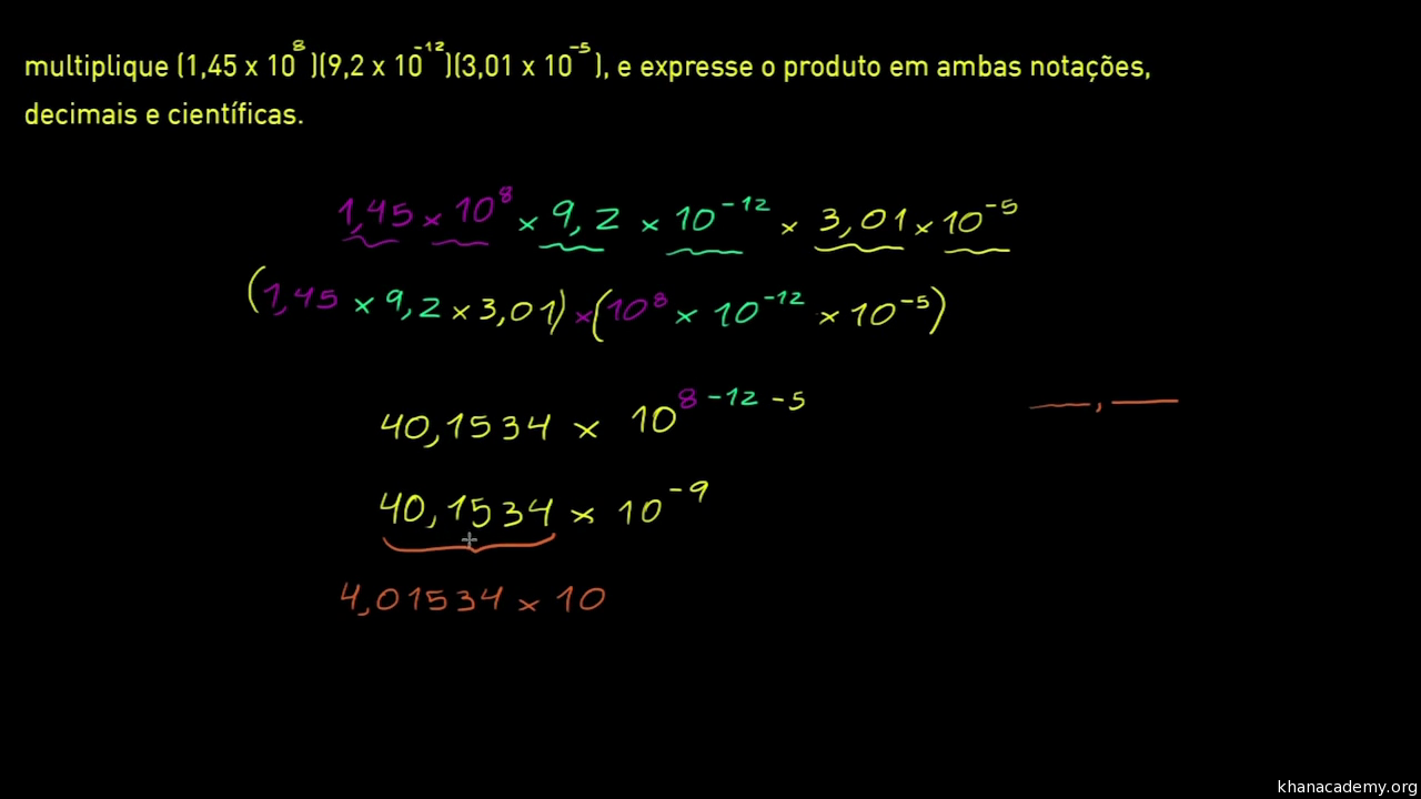 Exemplo de multiplicação com notação científica (vídeo)