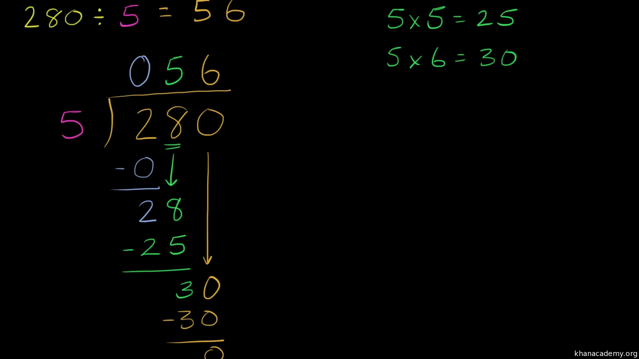 Long Division 280 5 Video Khan Academy