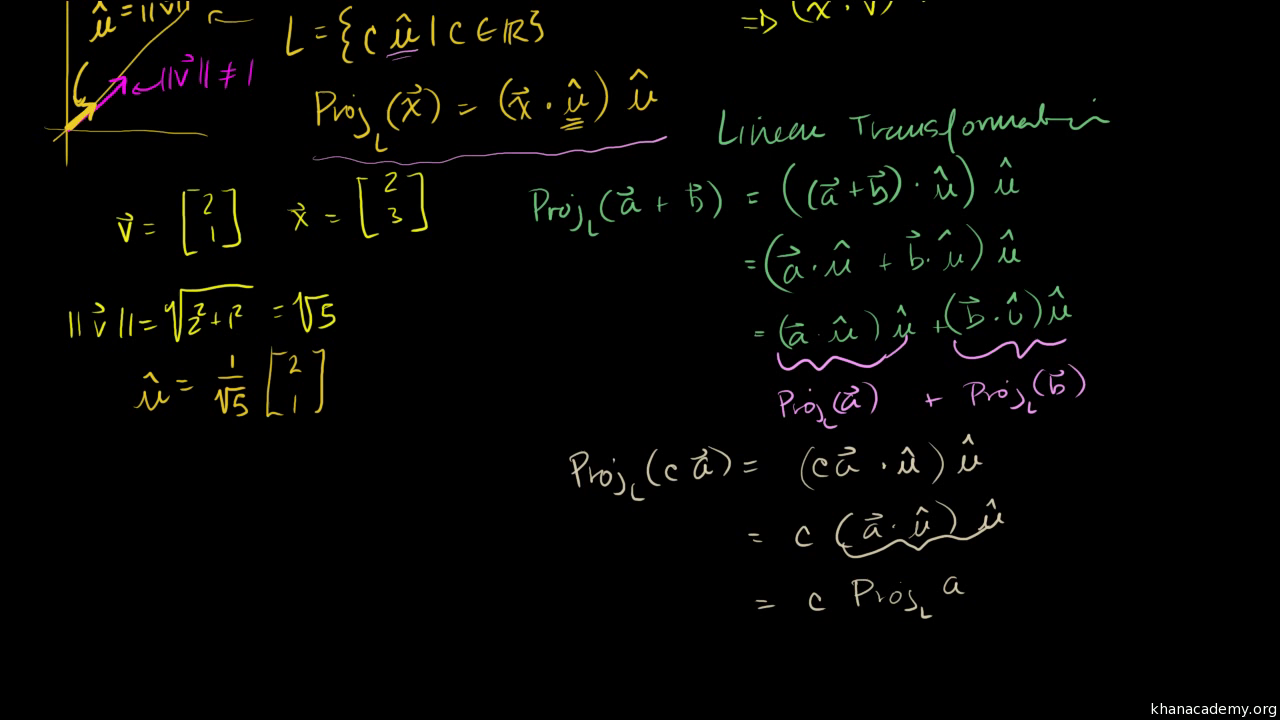 Expressing A Projection On To A Line As A Matrix Vector Prod Video Khan Academy