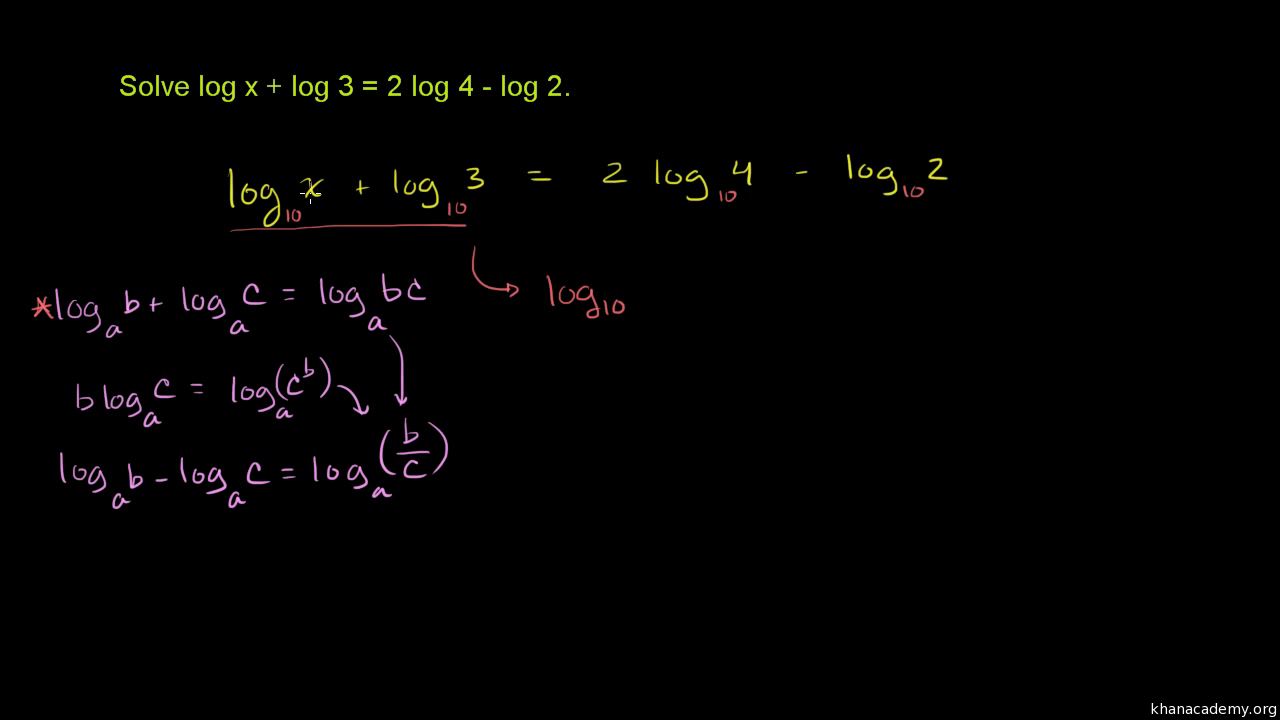 Logarithmic equations: variable in the argument (video)  Khan Academy