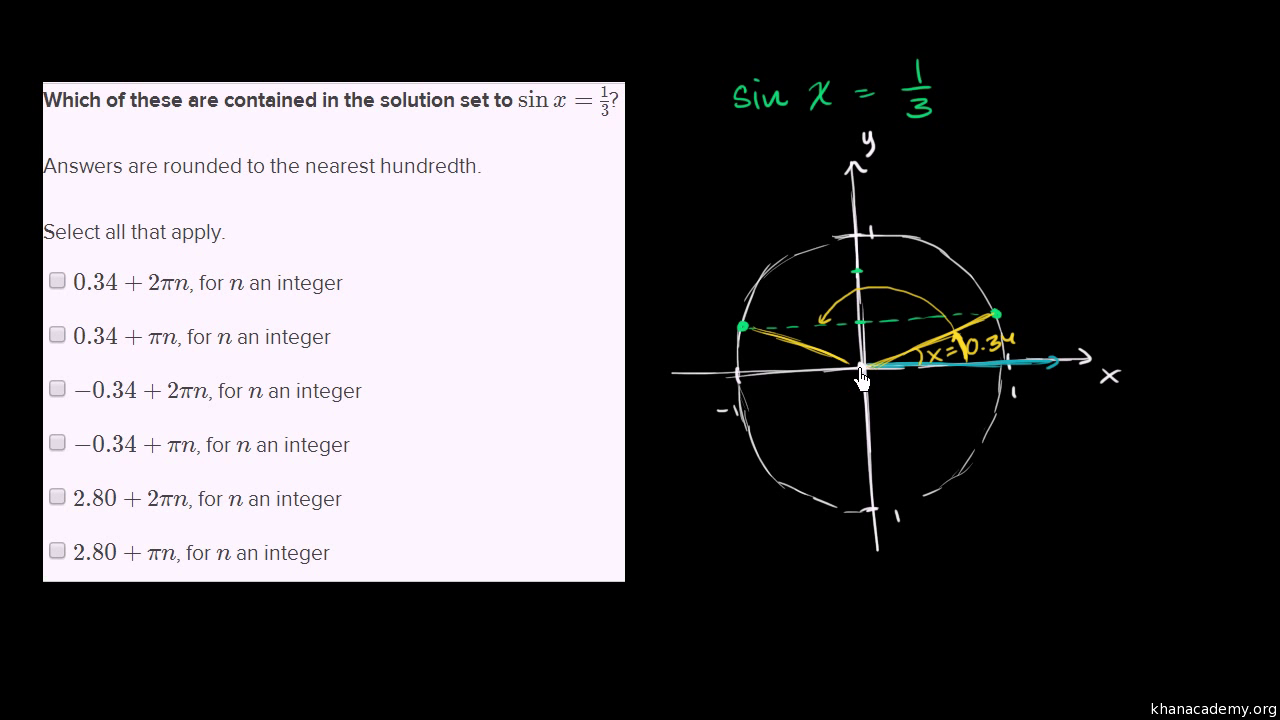 Solving Sinusoidal Equations Of The Form Sin X D Video Khan Academy