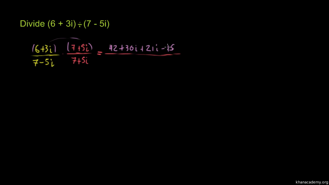 Dividir números complejos (video) | Khan Academy