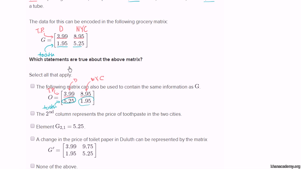 Matrix word problem: prices (video)  Khan  Academy In Matrices Word Problems Worksheet