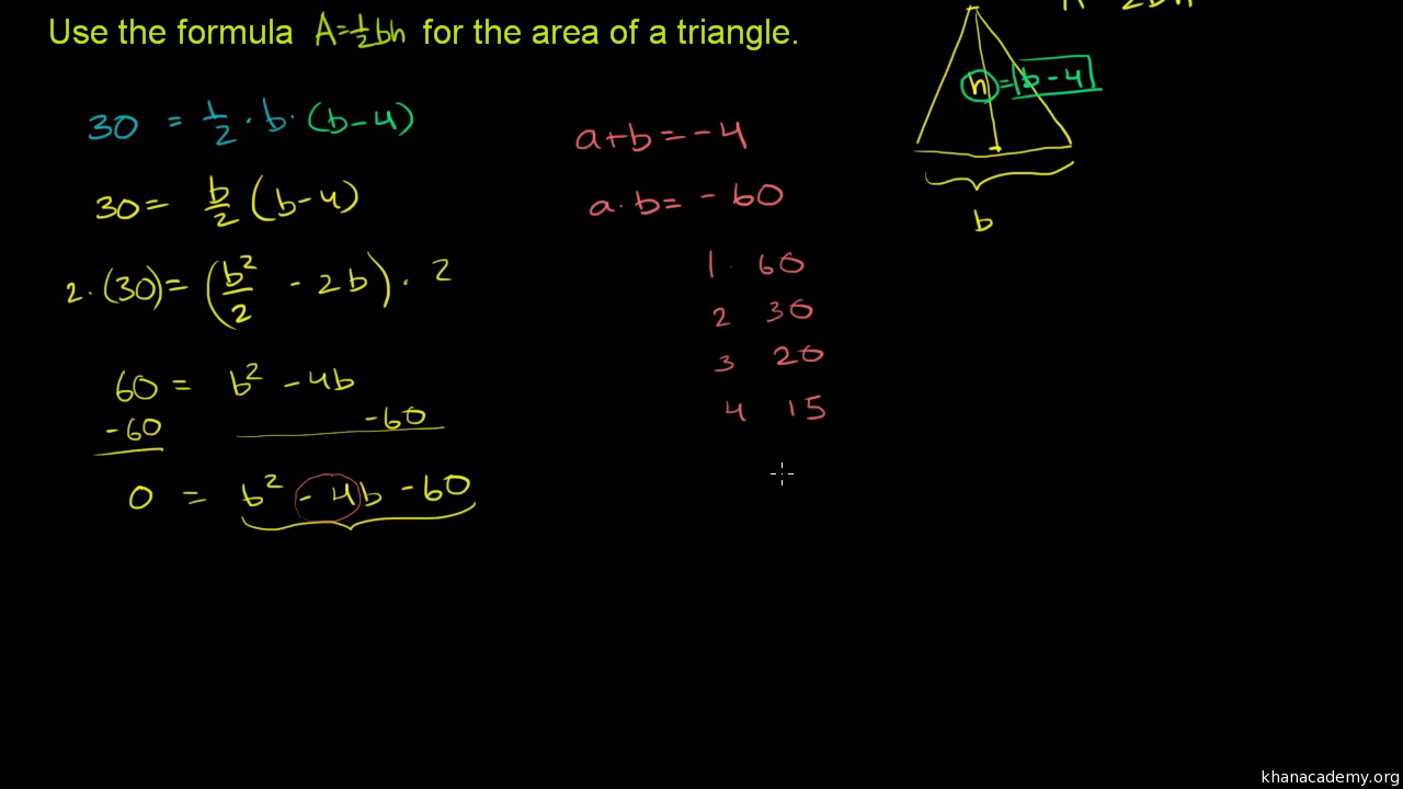 Quadratic Equations Word Problem Triangle Dimensions Video Khan Academy