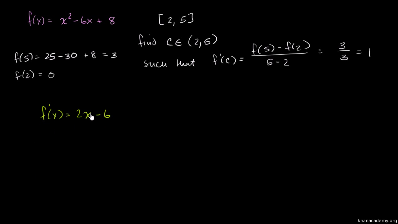 Mean Value Theorem Example Polynomial Video Khan Academy