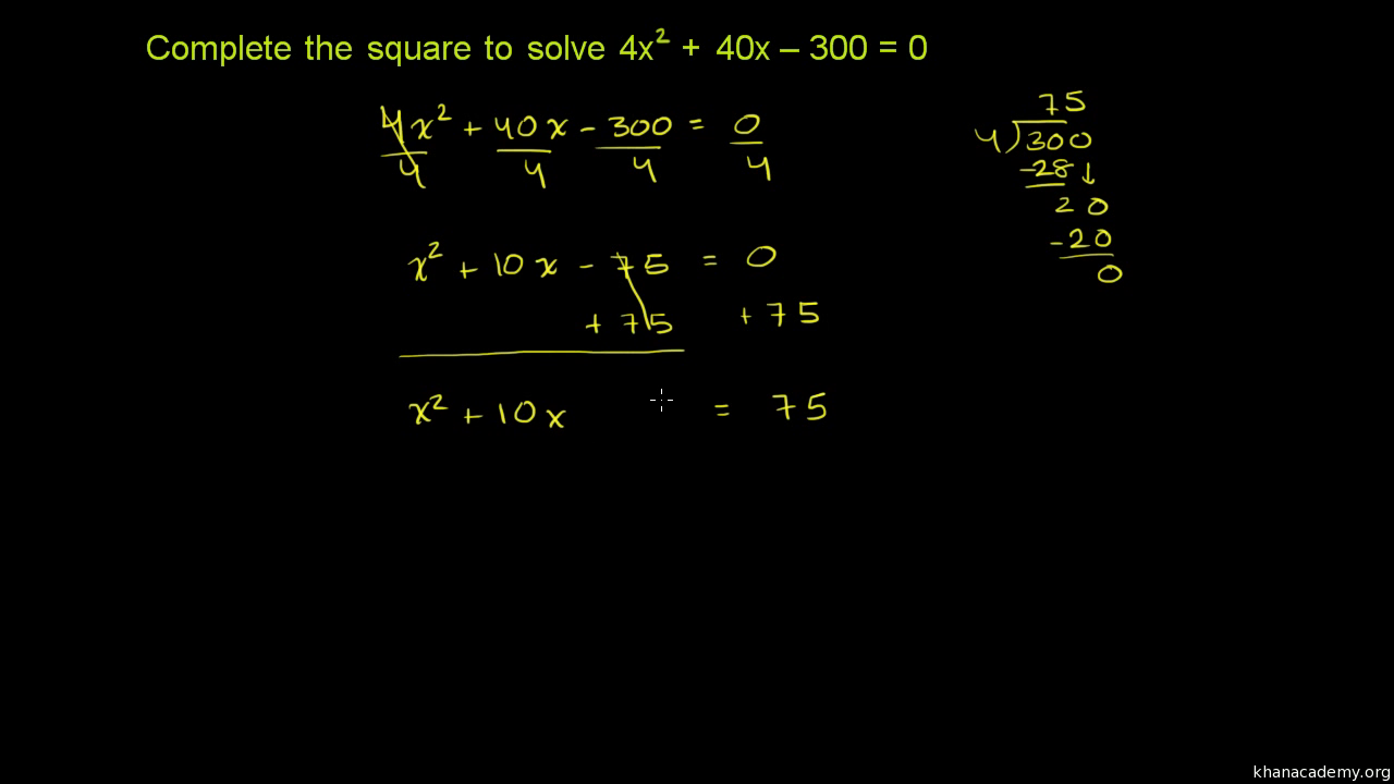 Worked Example Completing The Square Leading Coefficient 1 Video Khan Academy