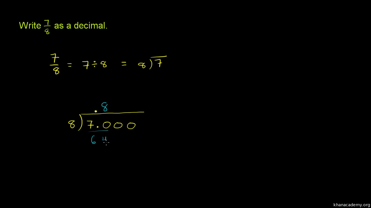 Worked example: Converting a fraction (5/5) to a decimal (video