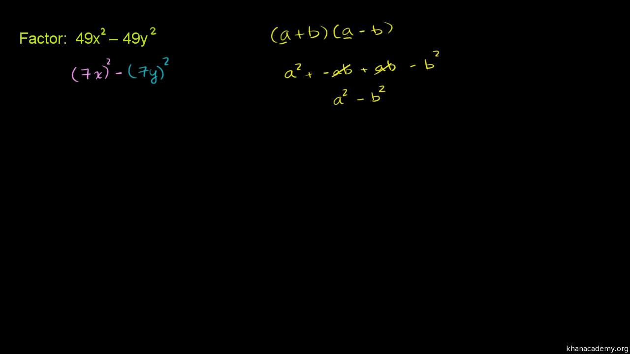 Factoring Difference Of Squares Two Variables Example 2 Video Khan Academy