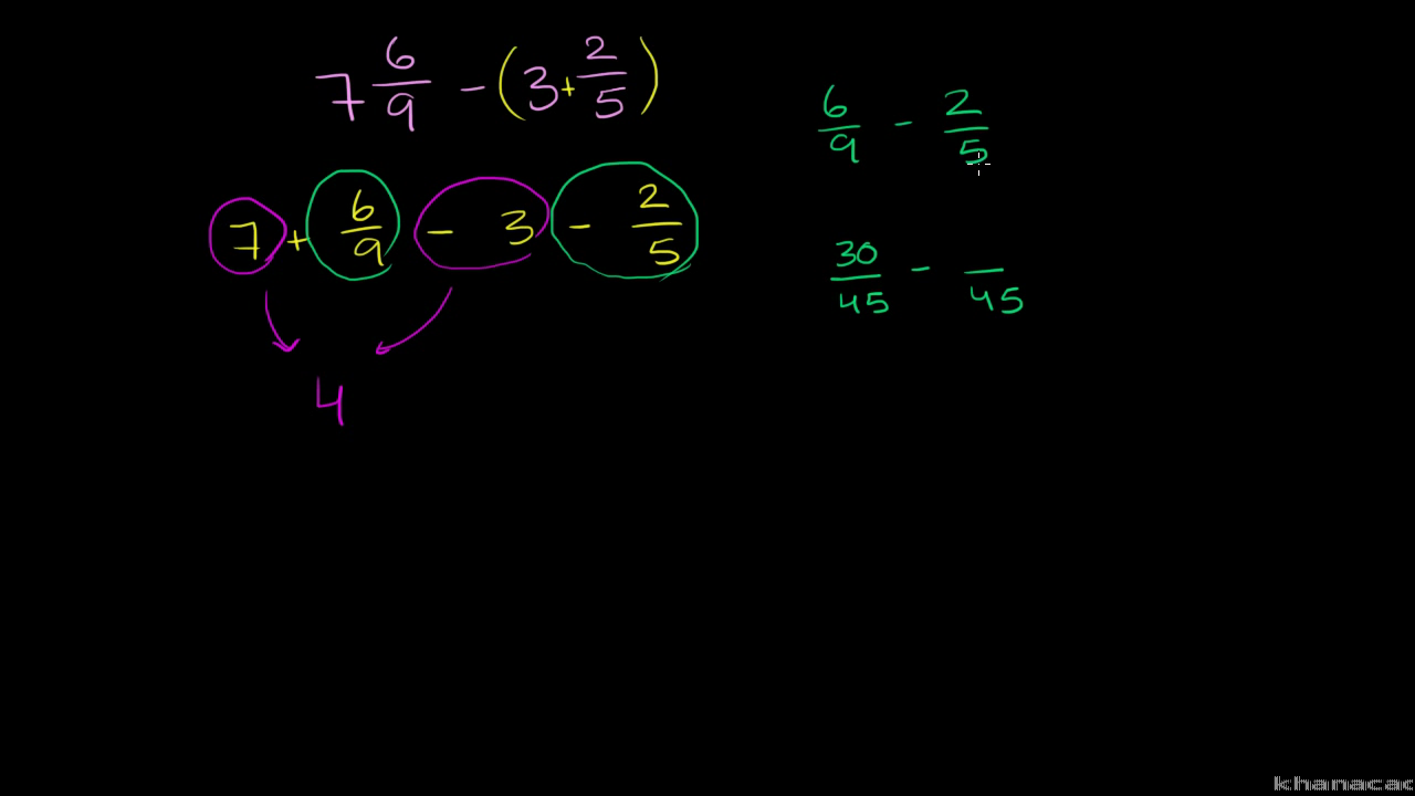 Subtracting Mixed Numbers 7 6 9 3 2 5 Video Khan Academy