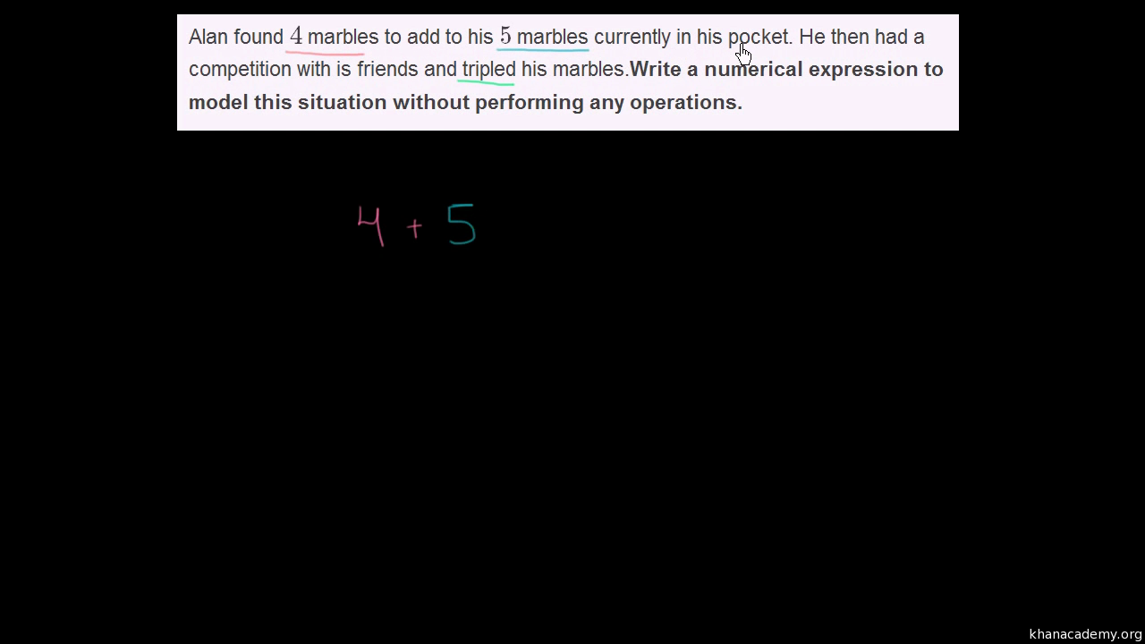 Constructing numerical expressions (video)  Khan Academy