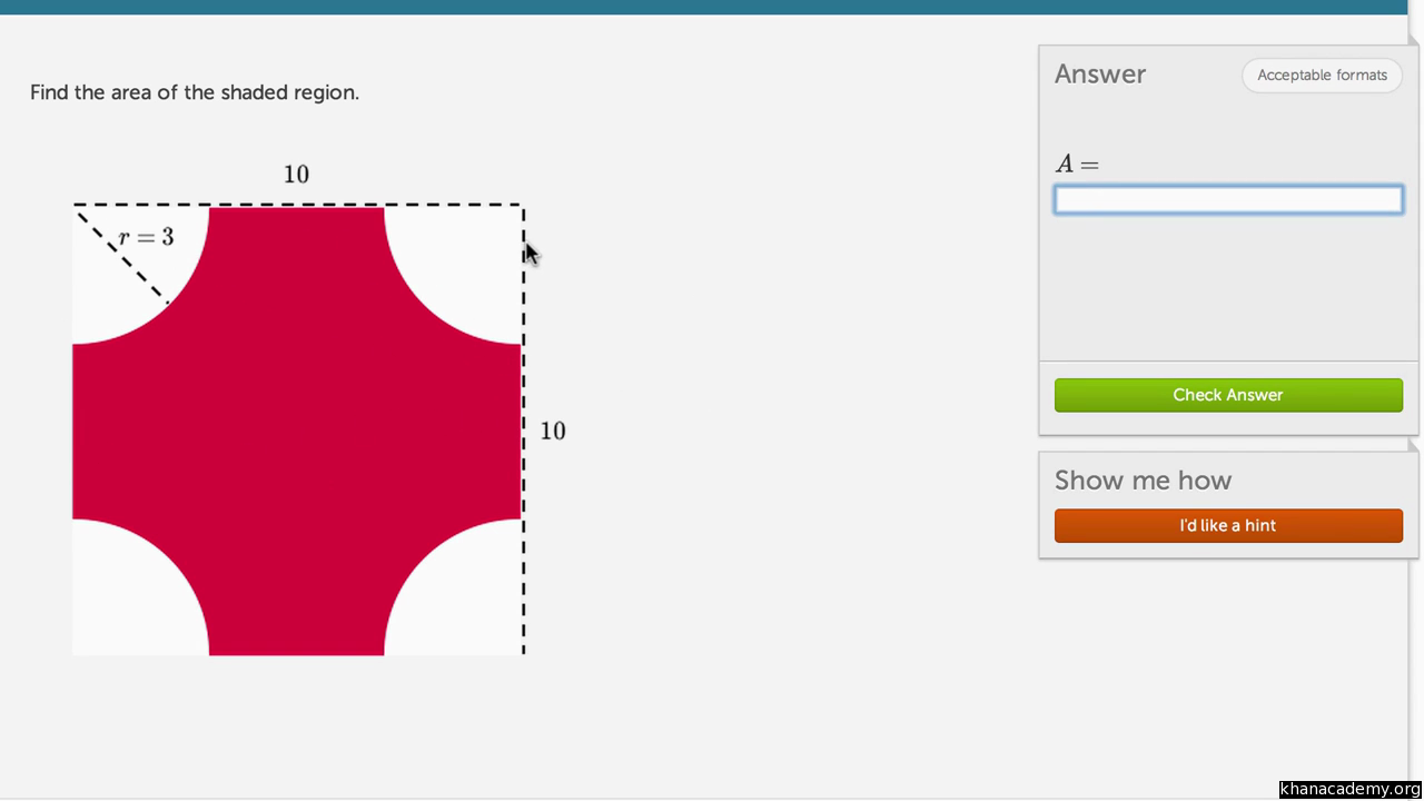 area of shaded region