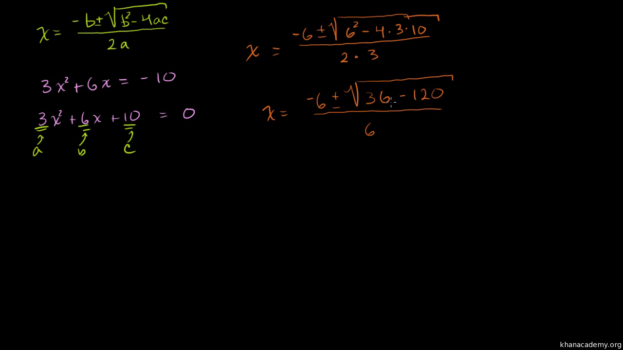 The Quadratic Formula Algebra Video Khan Academy