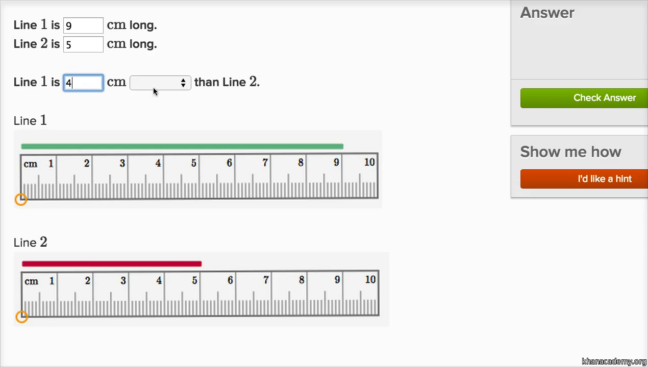 Comparing Lengths Video Khan Academy