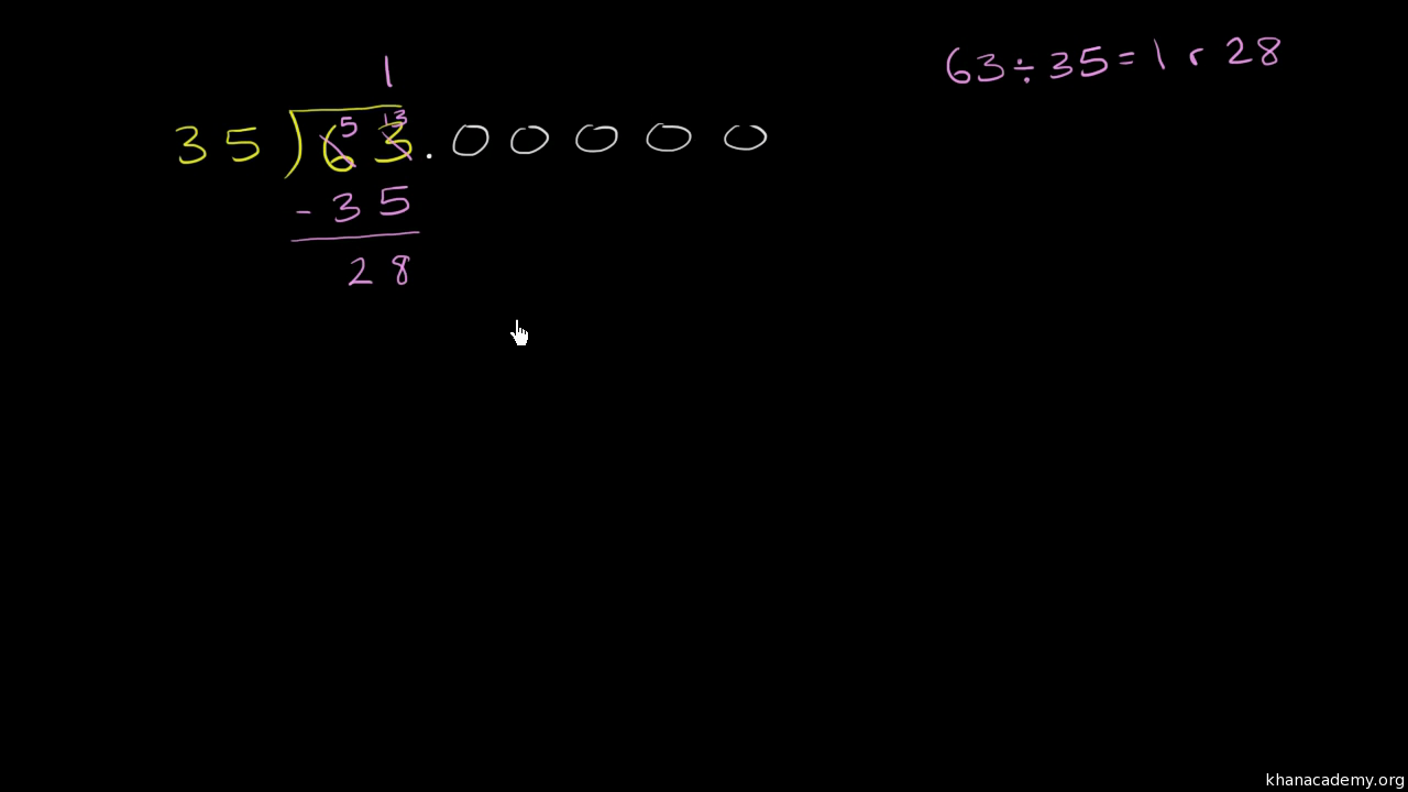 Dividing Whole Numbers To Get A Decimal Video Khan Academy