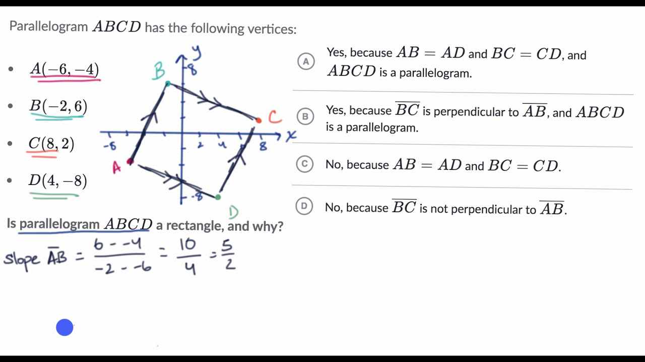 high school co-ordinate geometry with a quadrilateral and two